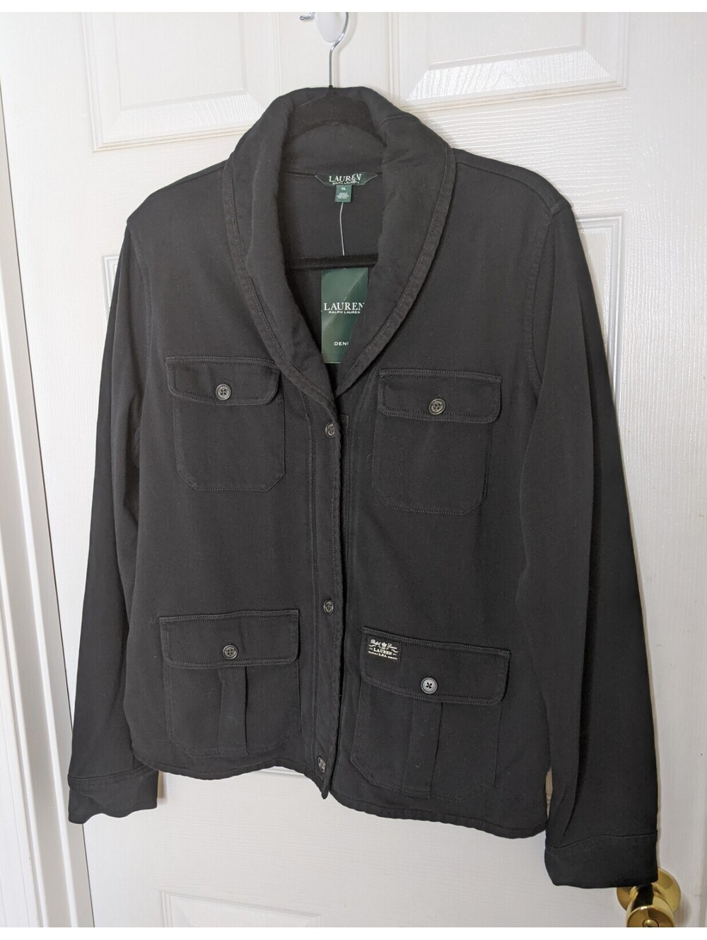 Lauren Ralph Lauren Womens Black All Cotton Military Style Jacket Size XL NWT